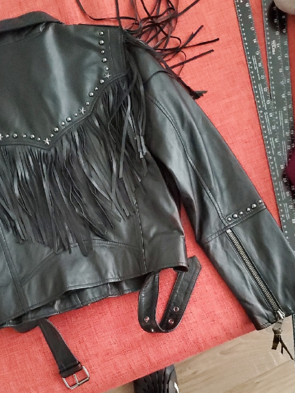 NWT Spell Teodora Black Leather Fringe Moto Jacket with Studs - Picture 15 of 15